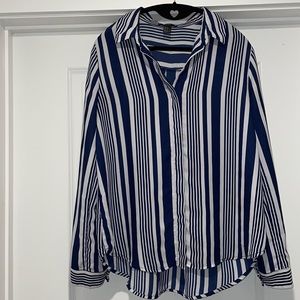 White/blue striped flowy button down